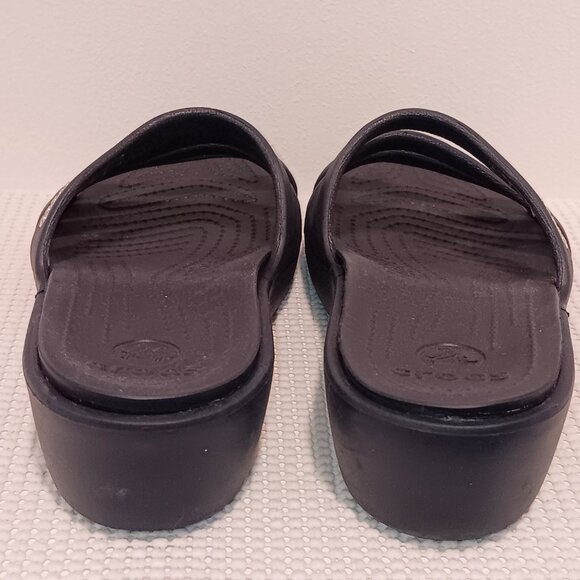 Crocs 8 Strappy Navy Blue Slides Wedge Sandals - Picture 3 of 3